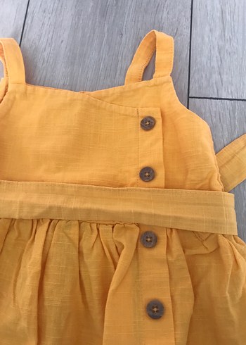 Sarı Kız Çocuk Askılı Keten Elbise - Görsel 2