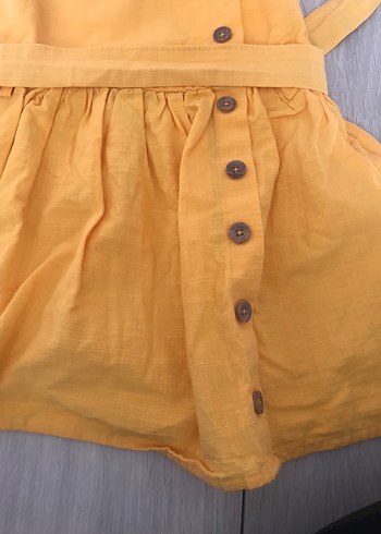 Sarı Kız Çocuk Askılı Keten Elbise - Görsel 3