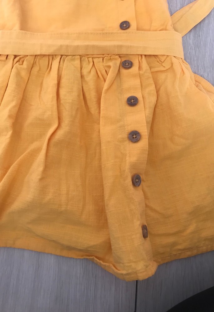 Sarı Kız Çocuk Askılı Keten Elbise - Görsel 3