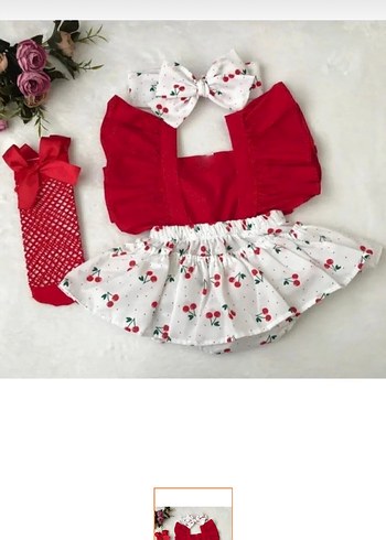 Kız Çocuk Kırmızı Fırfırlı Pamuk Elbise - Görsel 3