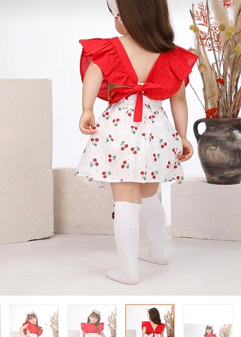 Kız Çocuk Kırmızı Fırfırlı Pamuk Elbise - Görsel 2