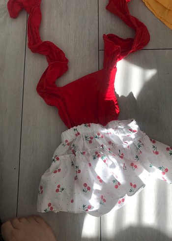 Kız Çocuk Kırmızı Fırfırlı Pamuk Elbise - Görsel 4