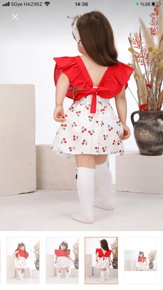 Kız Çocuk Kırmızı Fırfırlı Pamuk Elbise - Görsel 2
