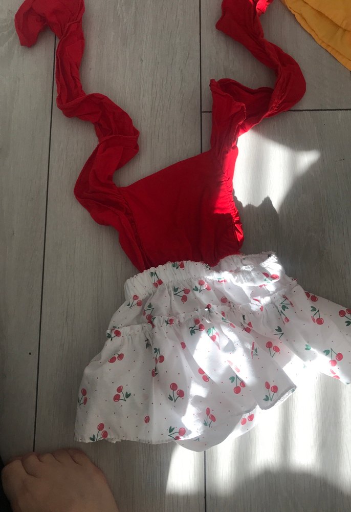 Kız Çocuk Kırmızı Fırfırlı Pamuk Elbise - Görsel 4