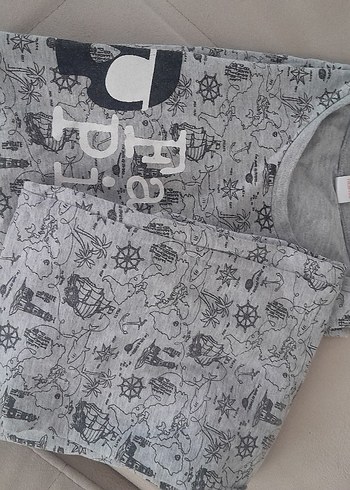 Gri Baskılı Erkek Çocuk Kısa Kollu Pijama Takımı