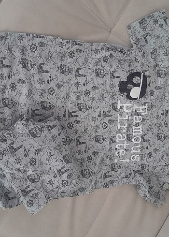 9 Yaş Beden Gri Baskılı Erkek Çocuk Kısa Kollu Pijama Takımı