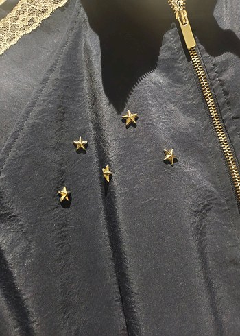 Düğmeli Nakışlı Mavi Kadın Ceket - Görsel 2