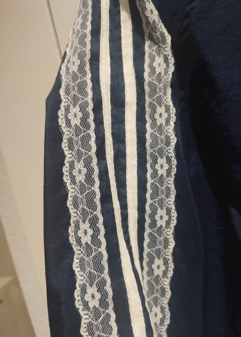 Düğmeli Nakışlı Mavi Kadın Ceket - Görsel 7