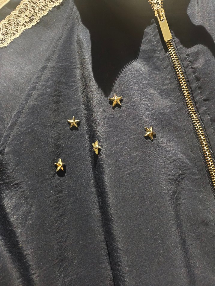 Düğmeli Nakışlı Mavi Kadın Ceket - Görsel 2