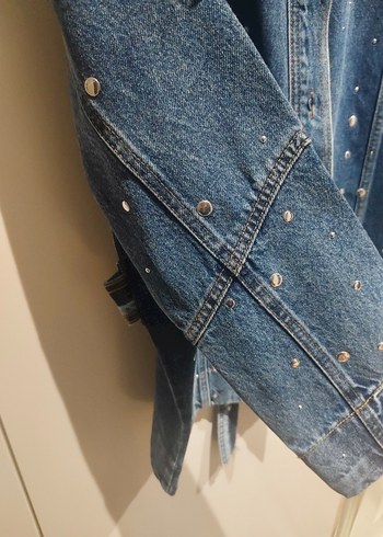 Düğmeli Mavi Kadın Denim Ceket - Görsel 7