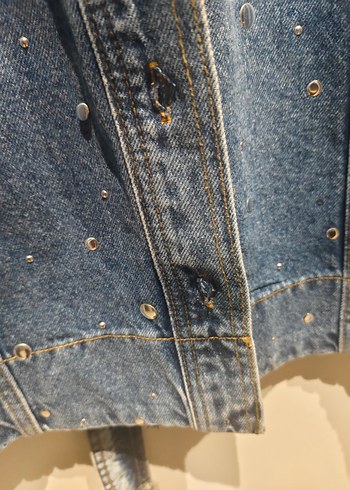 Düğmeli Mavi Kadın Denim Ceket - Görsel 3