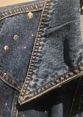 Düğmeli Mavi Kadın Denim Ceket - Görsel 6