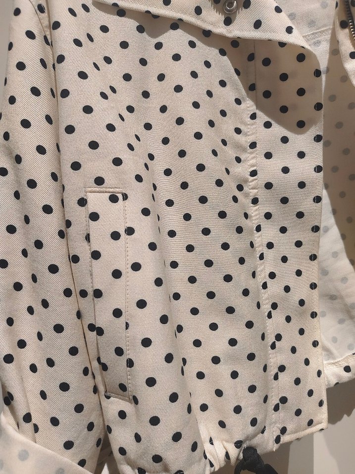 Beyaz Puantiyeli Mini Kadın Ceket - Görsel 2