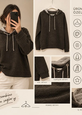 Diğer Kapusonlu Rahat Sweatshirt