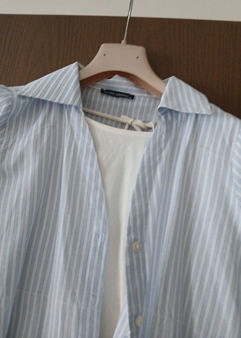 Düğmeli Mavi Çizgili Hamile Gömleği - Görsel 2