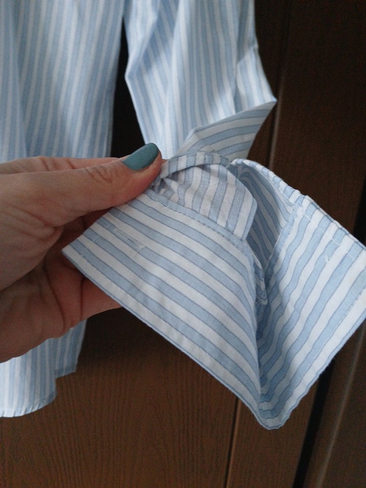 Düğmeli Mavi Çizgili Hamile Gömleği - Görsel 5