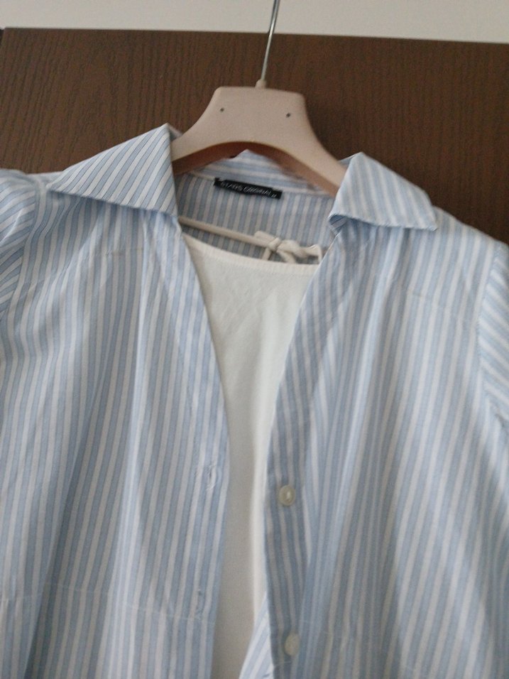 Düğmeli Mavi Çizgili Hamile Gömleği - Görsel 2