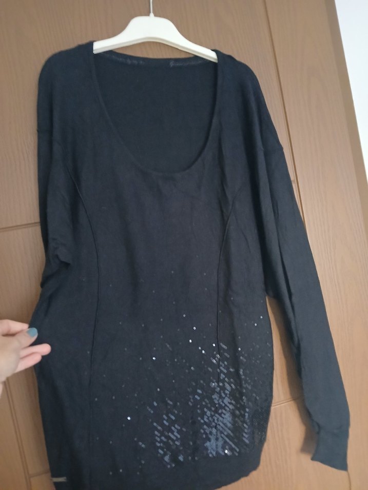 Siyah Uzun Kollu Örme Triko Kazak - Görsel 2