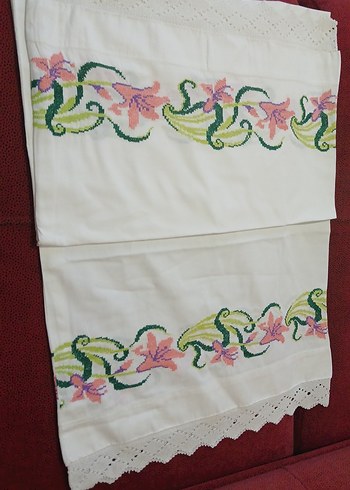 Nakışlı Pastel Renkli Beyaz uzun Yastık Kılıfı - Görsel 2