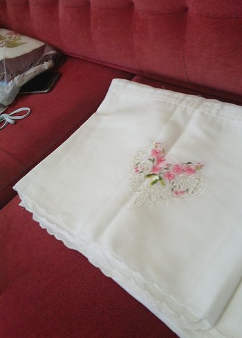 Nakışlı Vintage Beyaz Masa Örtüsü 16 parça mutfak peçete ve per - Görsel 8