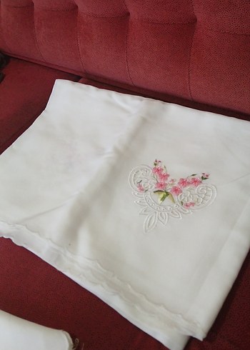 Nakışlı Vintage Beyaz Masa Örtüsü 16 parça mutfak peçete ve per - Görsel 7