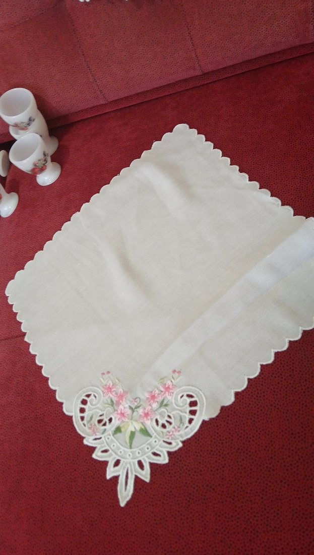 Nakışlı Vintage Beyaz Masa Örtüsü 16 parça mutfak peçete ve per - Görsel 2