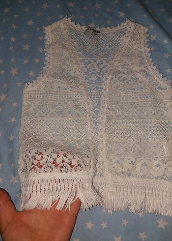 Dantel Detaylı Bohem Örgü kic cocuk Yelek - Görsel 4