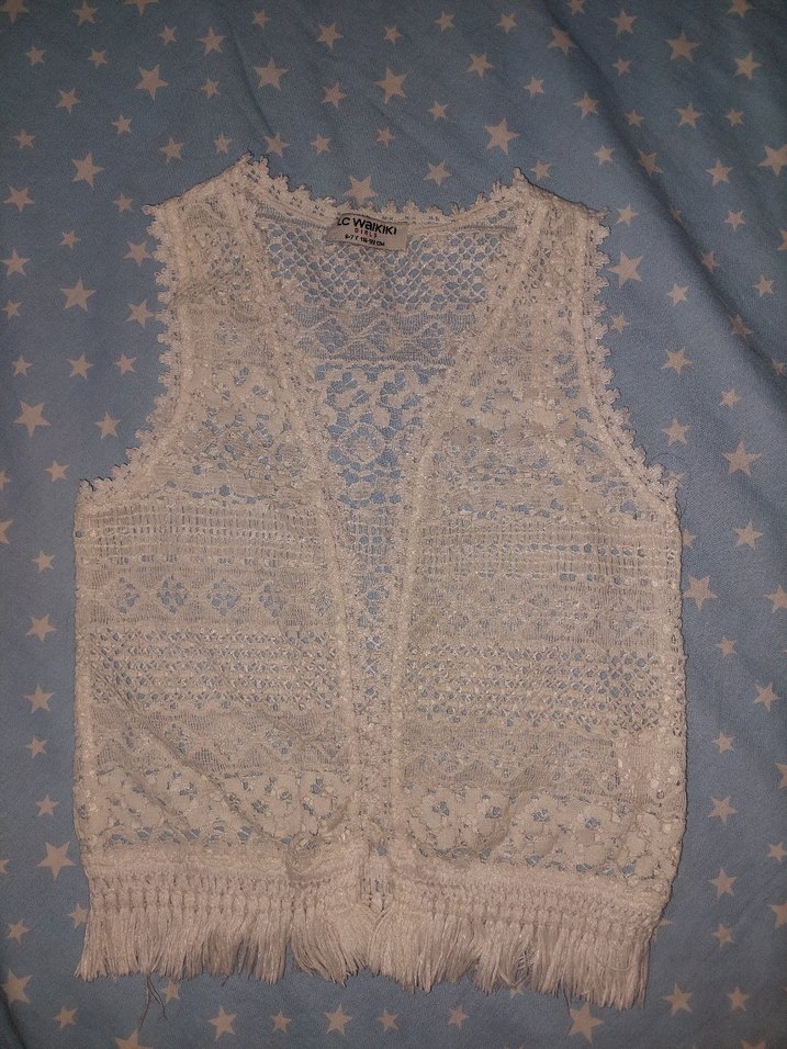 Dantel Detaylı Bohem Örgü kic cocuk Yelek - Görsel 2