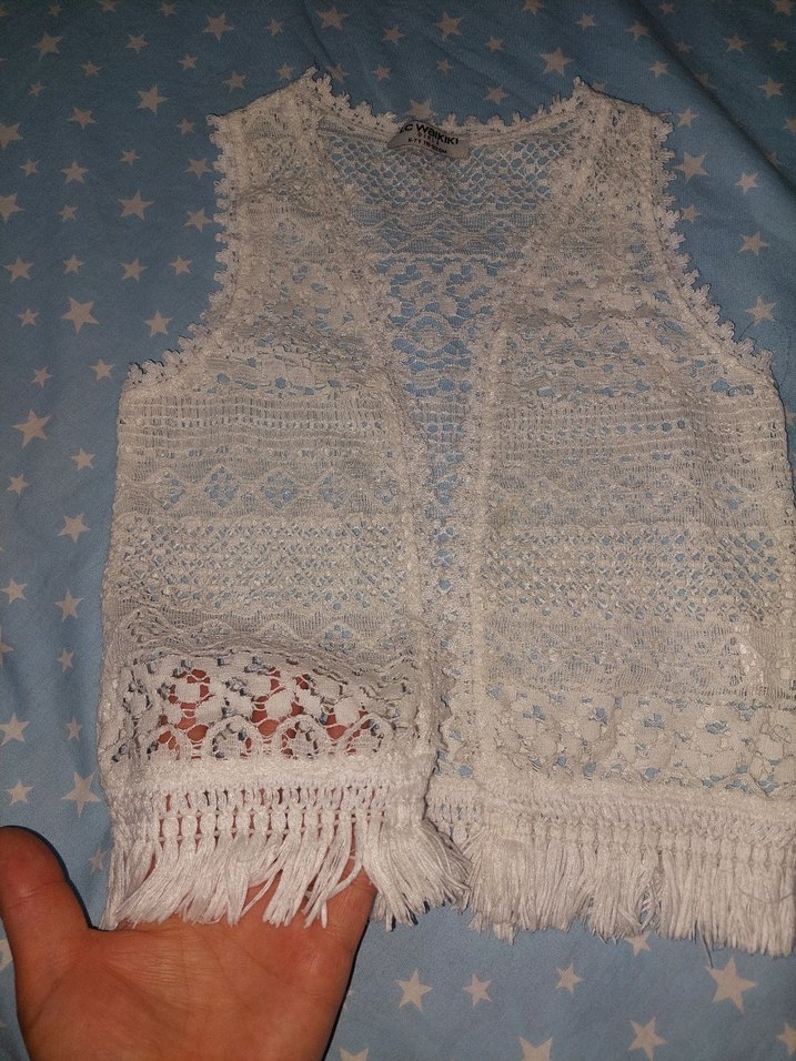 Dantel Detaylı Bohem Örgü kic cocuk Yelek - Görsel 4