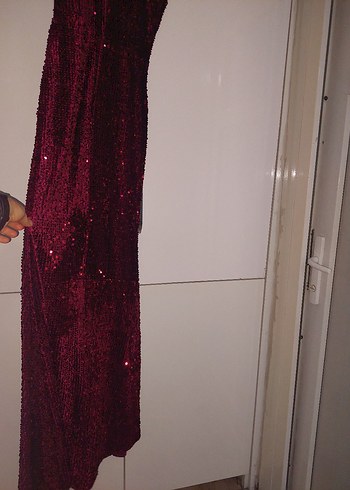 Bordo Payetli balik model Uzun Abiye Elbise - Görsel 7