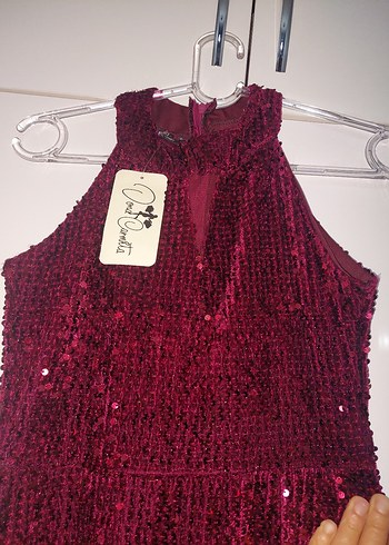 Bordo Payetli balik model Uzun Abiye Elbise - Görsel 3