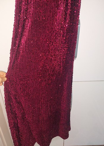 Bordo Payetli balik model Uzun Abiye Elbise - Görsel 2