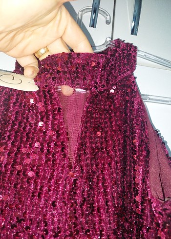 Bordo Payetli balik model Uzun Abiye Elbise - Görsel 4