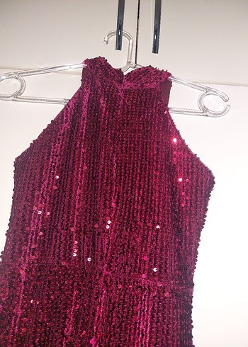 Bordo Payetli balik model Uzun Abiye Elbise - Görsel 6