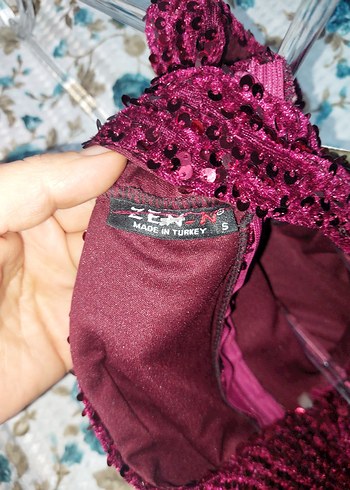 Bordo Payetli balik model Uzun Abiye Elbise - Görsel 8