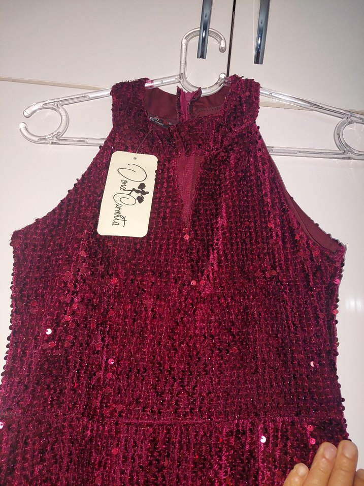 Bordo Payetli balik model Uzun Abiye Elbise - Görsel 3