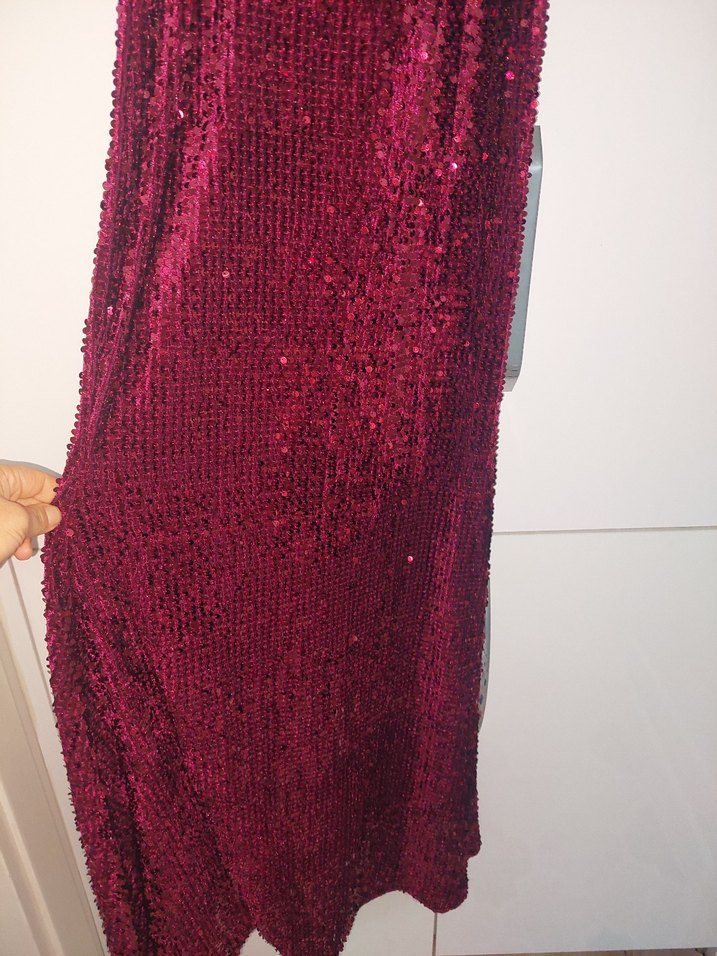 Bordo Payetli balik model Uzun Abiye Elbise - Görsel 2