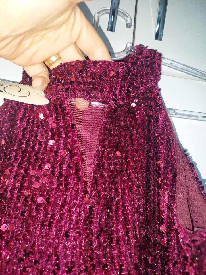 Bordo Payetli balik model Uzun Abiye Elbise - Görsel 4