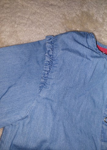 Kız Çocuk Mavi Denim elbise-tunik - Görsel 3