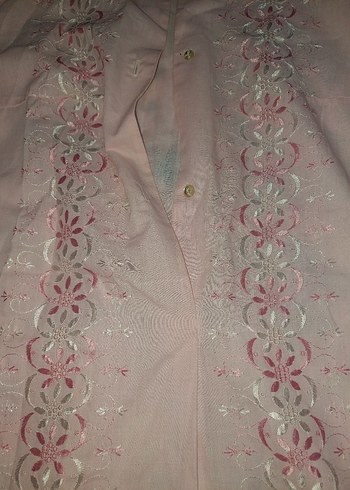 Pembe Nakışlı Uzun Kollu Lohusa Gecelik - Görsel 4