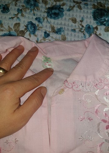 Pembe Nakışlı Uzun Kollu Lohusa Gecelik - Görsel 2