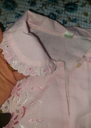 Pembe Nakışlı Uzun Kollu Lohusa Gecelik - Görsel 3