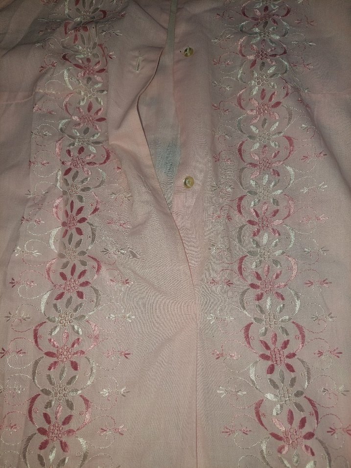 Pembe Nakışlı Uzun Kollu Lohusa Gecelik - Görsel 4