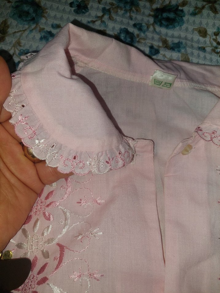 Pembe Nakışlı Uzun Kollu Lohusa Gecelik - Görsel 3