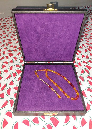 Orijinal altın püsküllü sıkma kehribar Tesbih - Görsel 2