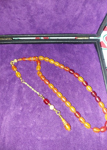 Orijinal altın püsküllü sıkma kehribar Tesbih - Görsel 3