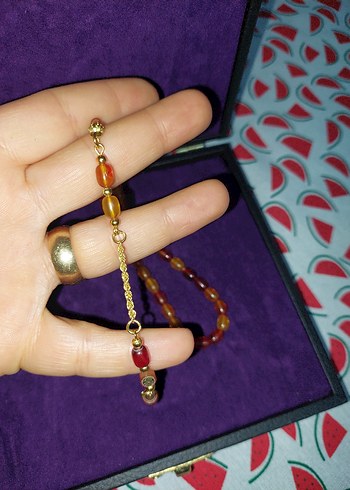 Orijinal altın püsküllü sıkma kehribar Tesbih - Görsel 4