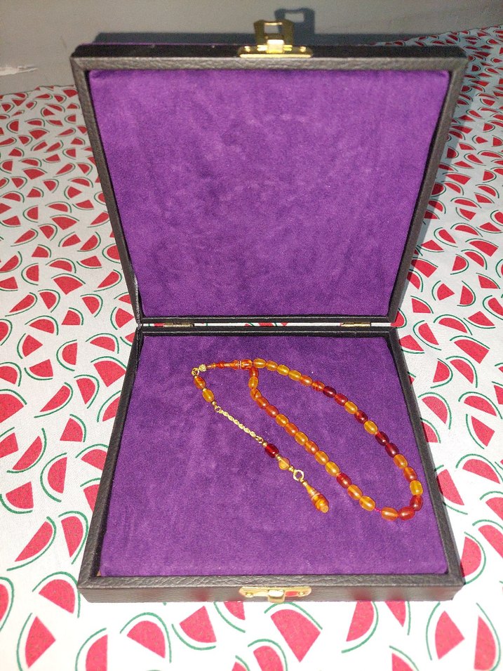 Orijinal altın püsküllü sıkma kehribar Tesbih - Görsel 2