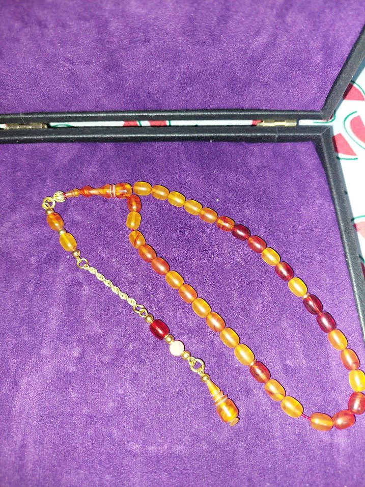 Orijinal altın püsküllü sıkma kehribar Tesbih - Görsel 3