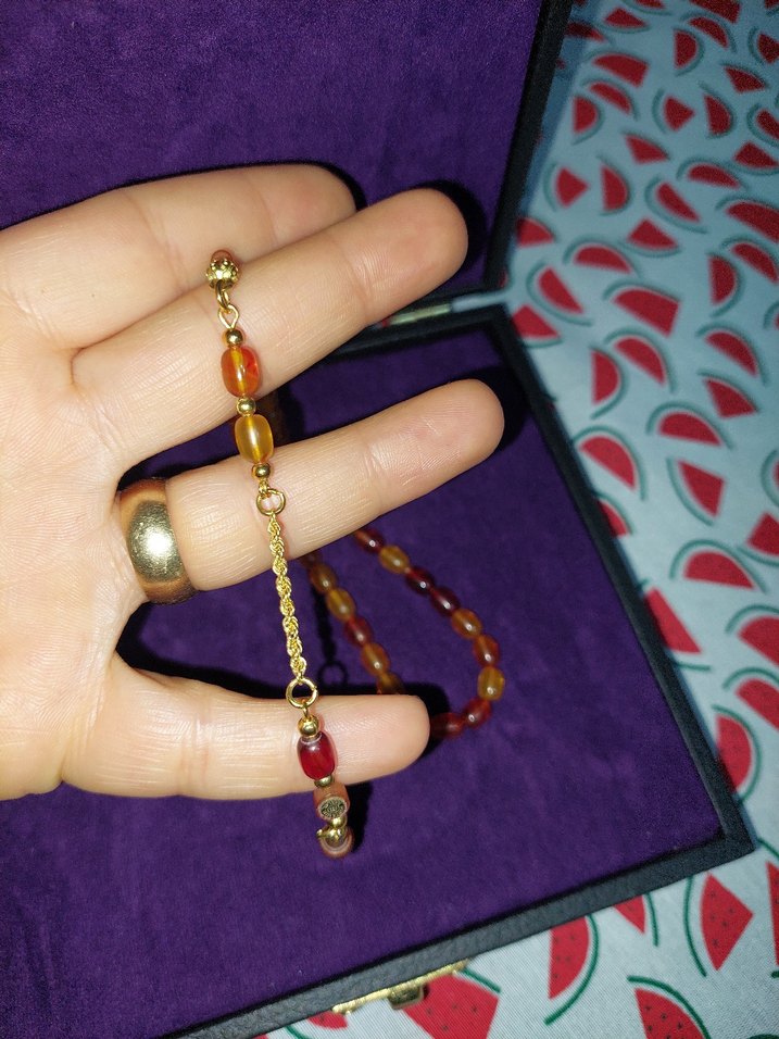 Orijinal altın püsküllü sıkma kehribar Tesbih - Görsel 4